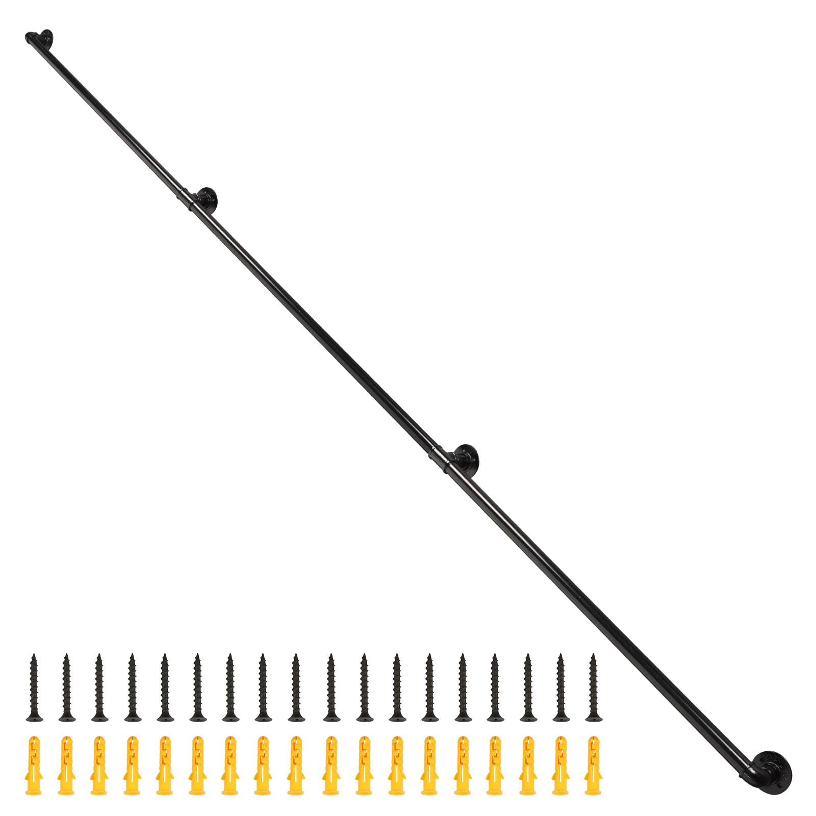 MUZIK Stair Pipe Handrail, 8FT Rust Resistant Carbon Steel Stair Railing with 4 Wall Mount Supports, Round Corner Rustic Black Hand Rails for Outdoor Steps