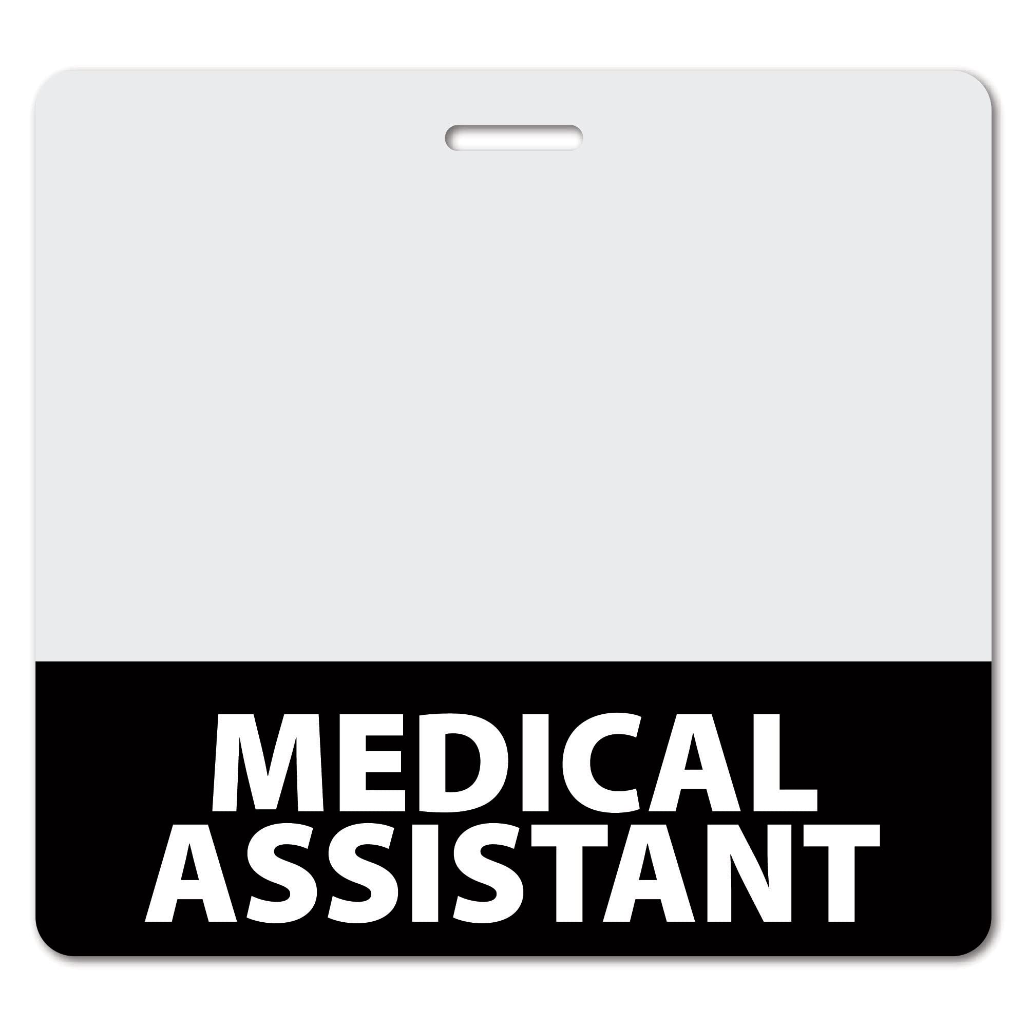 Medical Assistant Heavy Duty Horizontal Black (1 Pack) - Spill & Tear Proof Cards - 2 Sided USA Printed Quick Role Identifier ID Tag Backer by