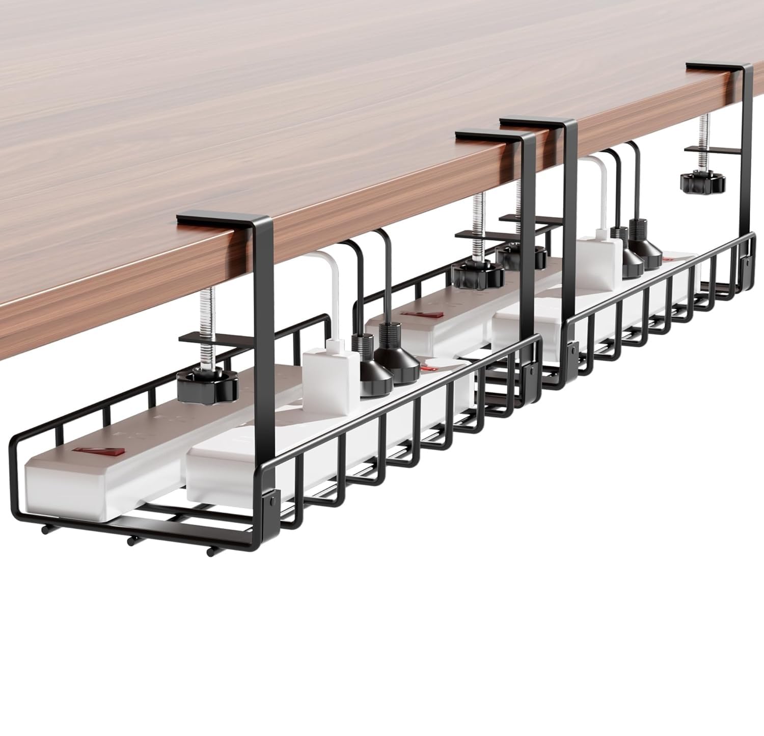 Cable Tray 2-Pack, Under Desk Wire Management Rack with Clamp, Black Metal, No Drill, for Cords, Power Strips and Accessories (Black)-image-25
