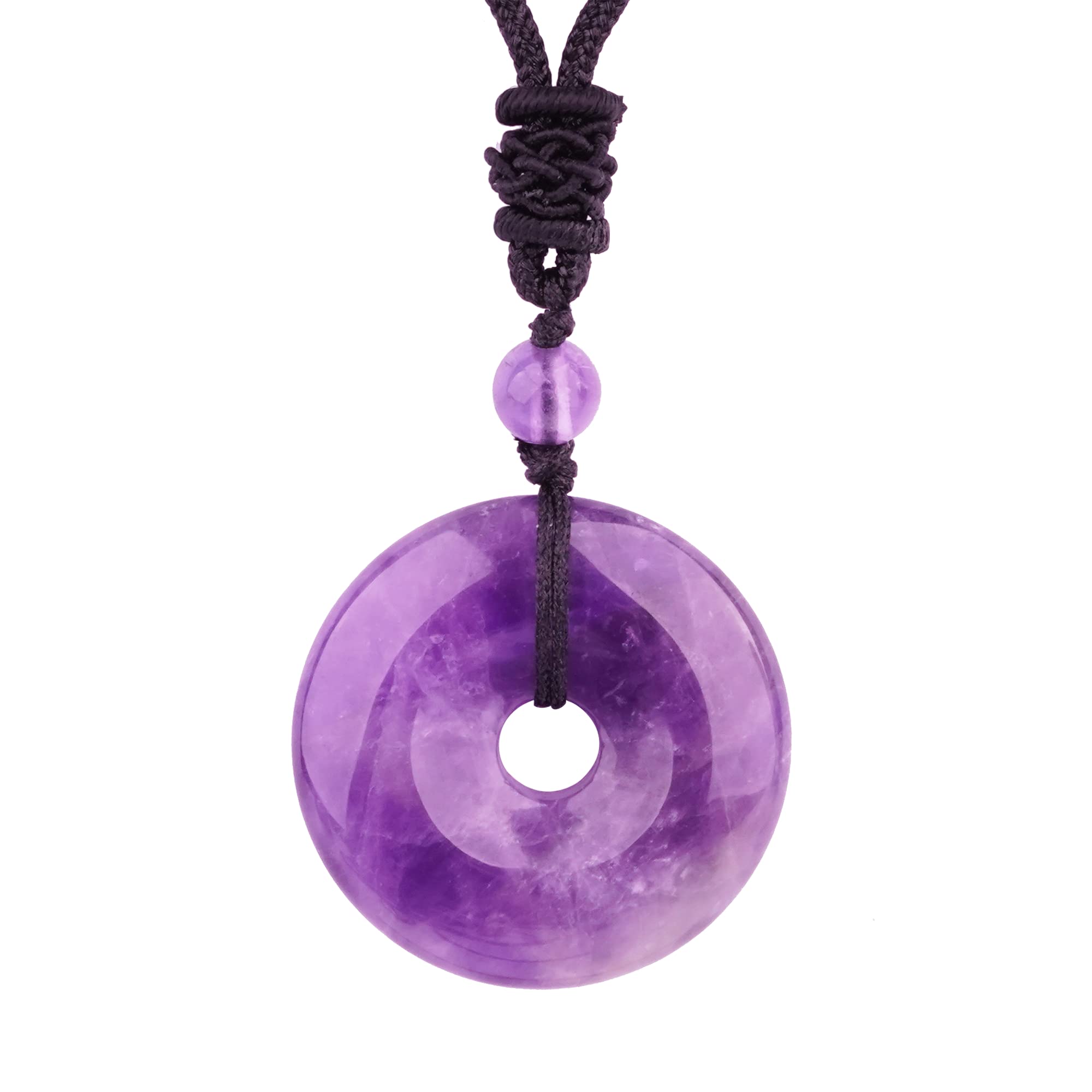 ASGIFTLucky Coin Crystal Necklace 30mm Round Donut Natural Quartz Protection Pendant with Adjustable Rope Reiki Healing Crystal Stone Spiritual Necklaces for Men Women