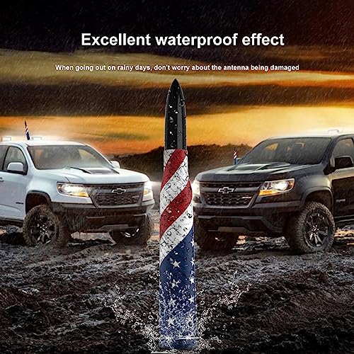 Image of Car Truck Antenna with Tire Stem Caps American Flag Anti-Theft Design, Universal Short Replacement for Ford F150 F250 F350 Raptor Dodge RAM GMC Sierra Chevy Silverado 1500 2500 3500, Black