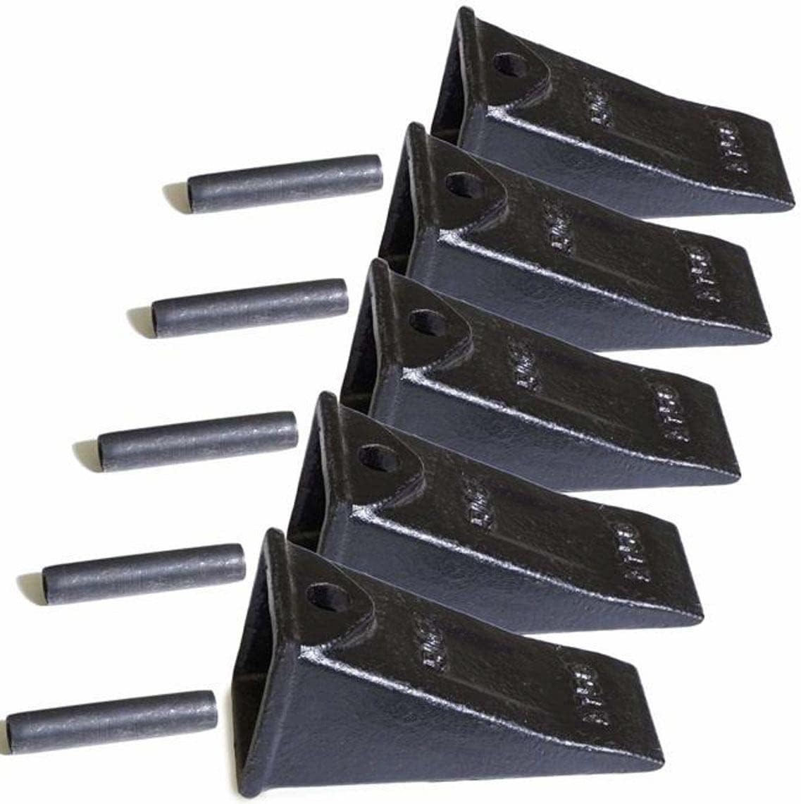 Titan Attachments X156 Bucket Teeth 5 Pc w/P156 Roll Pin Skid Steer Mini Excavator Backhoe Hensley