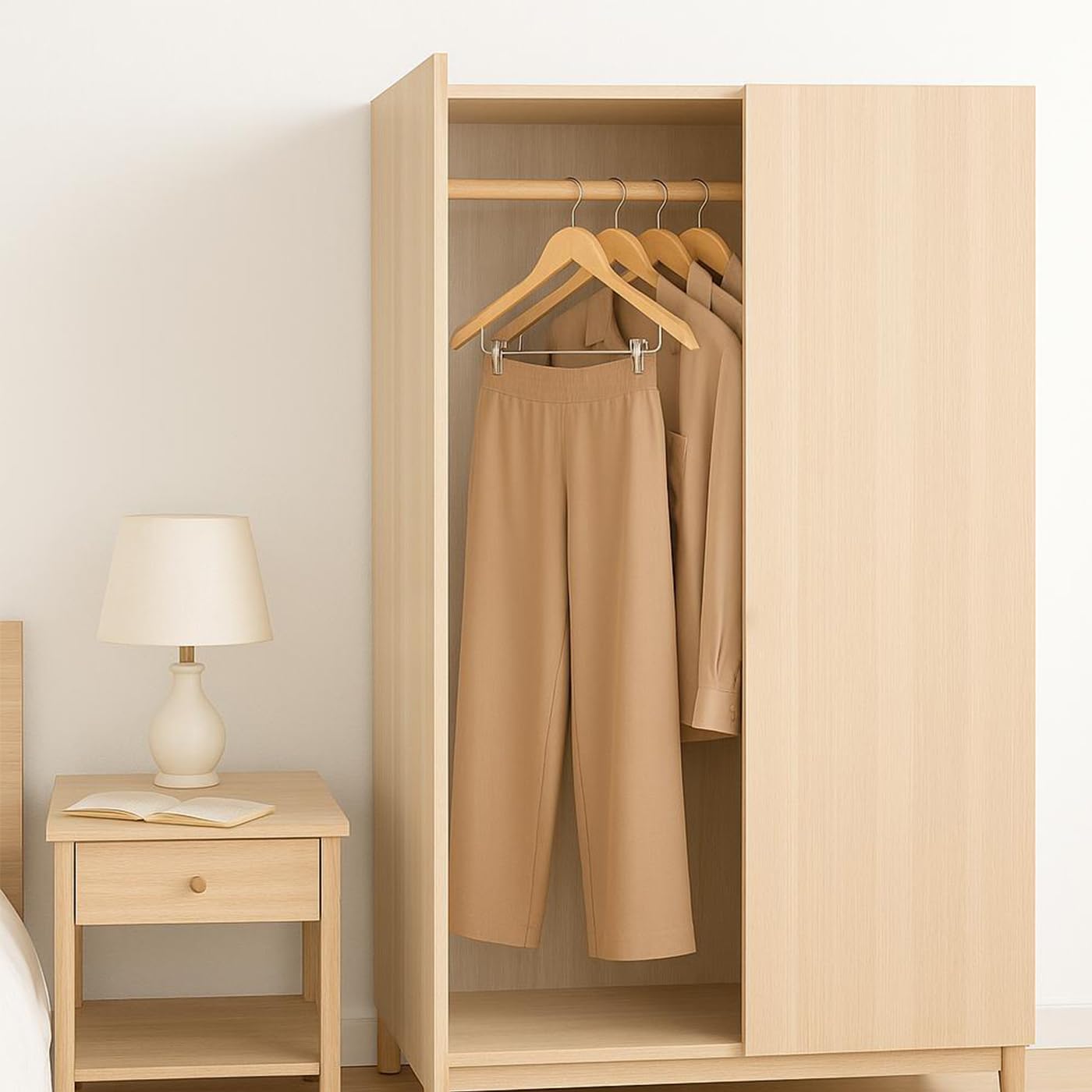 ACCRUX- Perchas de Madera con Pinzas de Metal, Madera Natural con Muescas Antideslizantes para Camisas, Trajes, Pantalones. Diseño Elegante y Ergonómico con Gancho de Acero Giratorio. (6 Unidades)