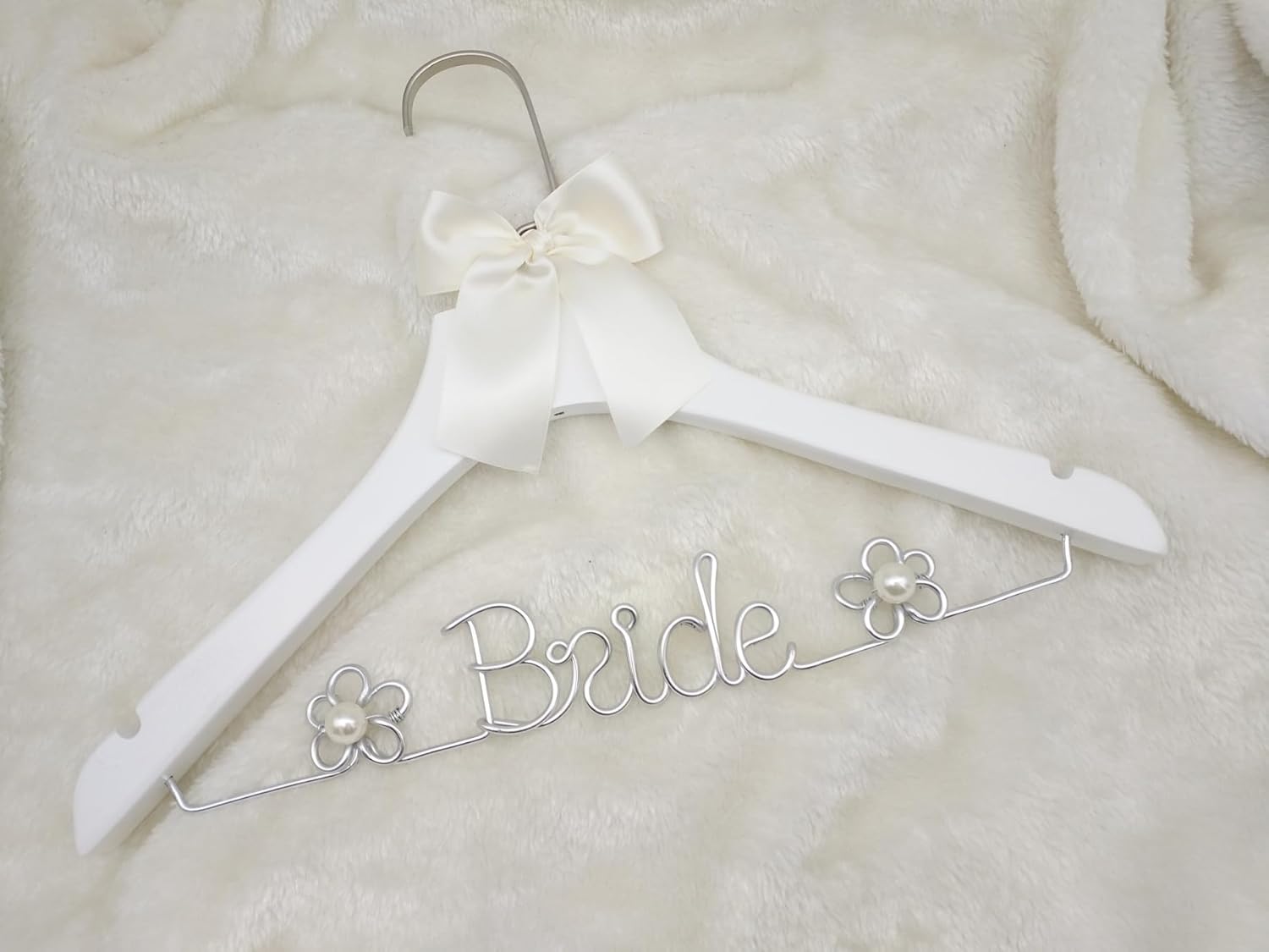 Wood Wedding Hanger Bridal Dress Hanger Bride Groom Bridesmaid Wedding Gift (Bride (White))