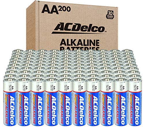 ACDelco 200-Count AA Batteries, Super Alkaline Battery, 10-Year Shelf Life, Recloseable Packaging