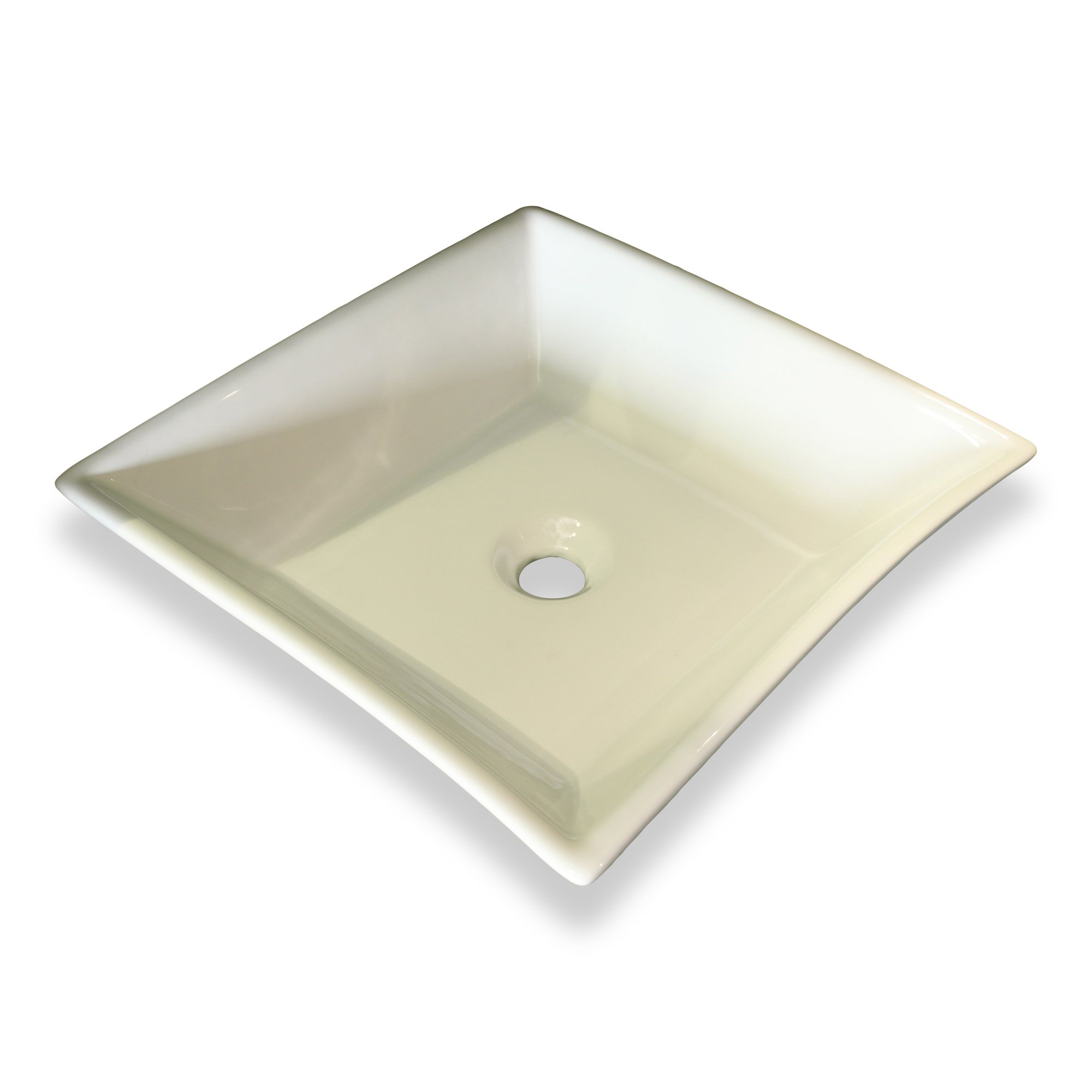 White Trapezoid Ceramic Vessel Sink - No Overflow Valve