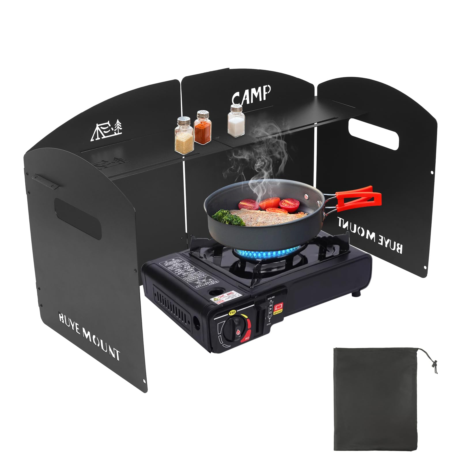 GEEKHOM Windschutz Gaskocher Camping Kocher - Faltbar Windschutz Campingkocher Spritzschutz Mit Tragetasche, Zubehör Für Outdoor Camping Kochgeschirr Grill BBQ (4-fach Schwarz)
