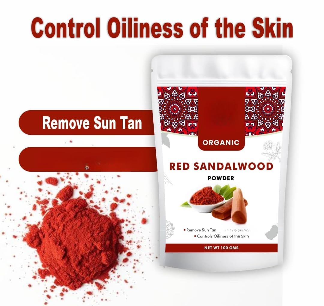 Red Sandalwood Face pack Powder for Women | 100% Pure, Natural No Chemical | Laal Raktha Chandan for Healthy Glowing Skin & De-Tan | for Puja, Skin & Face Care -100 gm