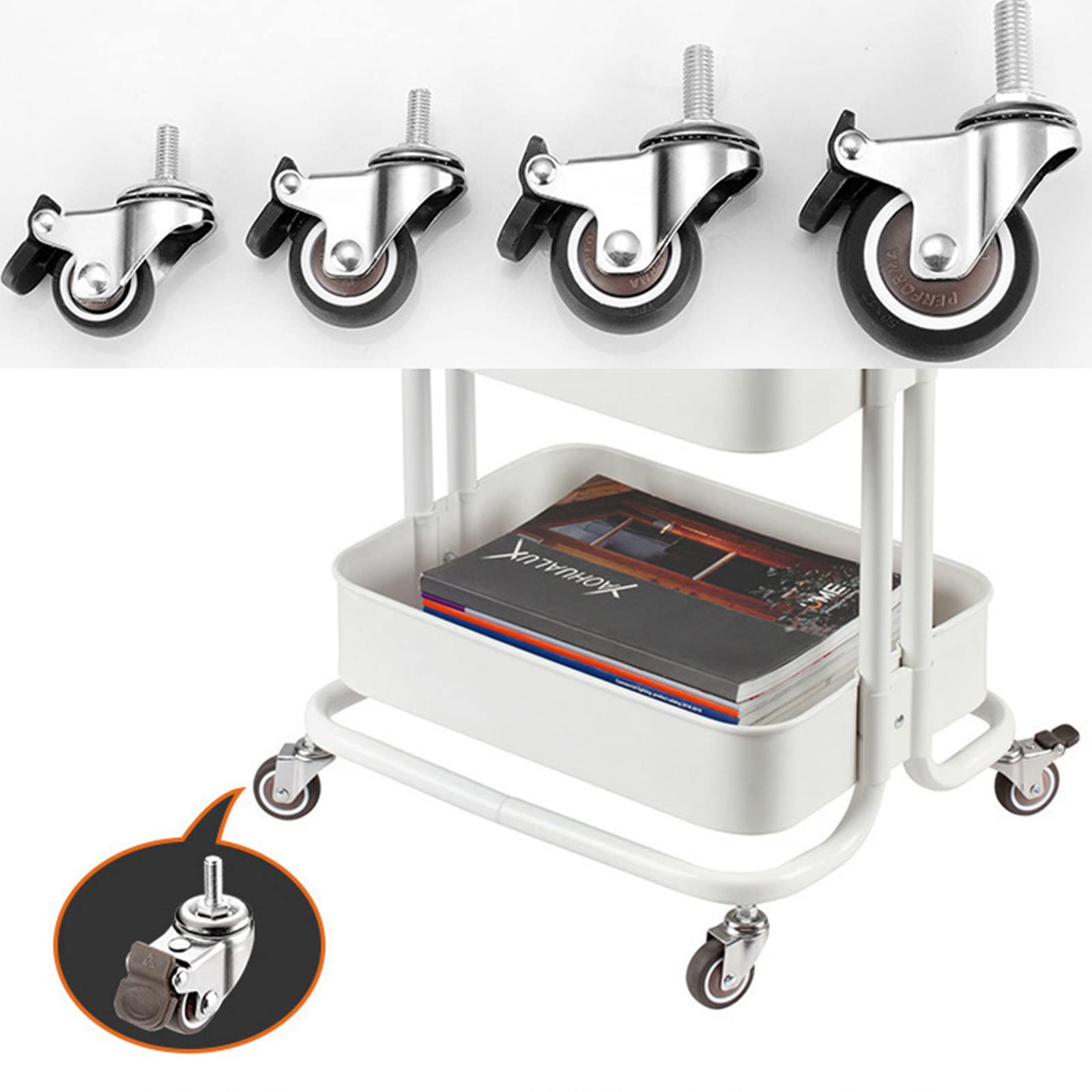 Rotelle girevoli mute Gomma TPR,Pivotanti Ruote mobili,Ruote Con gambo filettato,per Mobili,Sedie,Tavolo,Carrello,Banco da lavoro,4 pezzi,M10-2nobrakes+2brakes