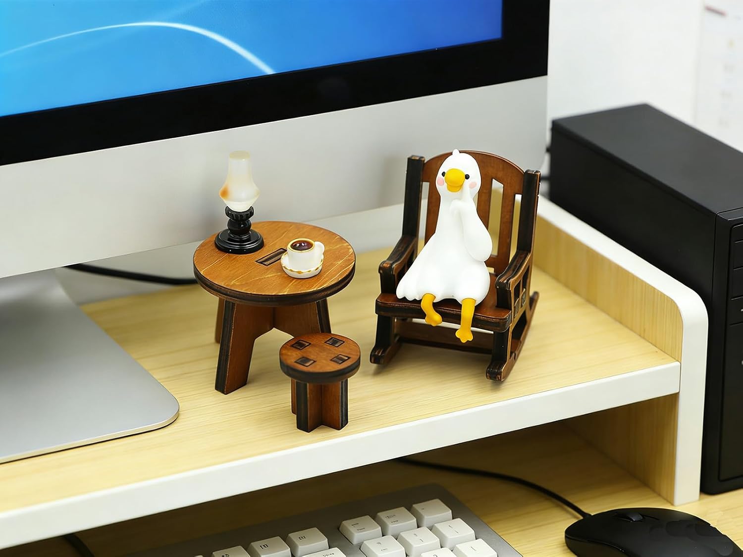 Cute Duck Figurine Set, Mini Resin Duck Decor for Desk, Adorable Duck Collectibles Statue for Shelf, Home and Office Decoration (Sitting Posture Duck)