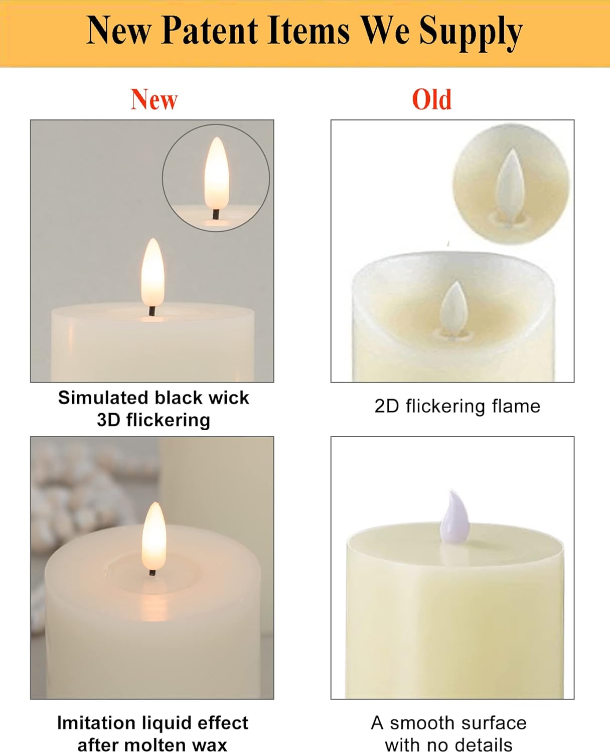 ANGELLOONG Ivory Real Wax Flameless Candles and Plastic Flameless Candles Bundle