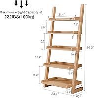 Vista 2 de AQIMUELE Estantería de escalera de madera con bordes, estantería inclinada moderna de 5 niveles – Elegante estantería que ahorra espacio para sala