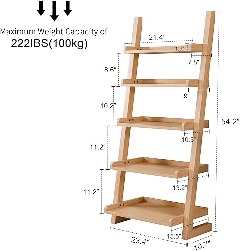 Miniatura 2 de AQIMUELE Estante de escalera de madera con bordes, escalera inclinada moderna de 5 niveles, estantería elegante que ahorra espacio para sala de