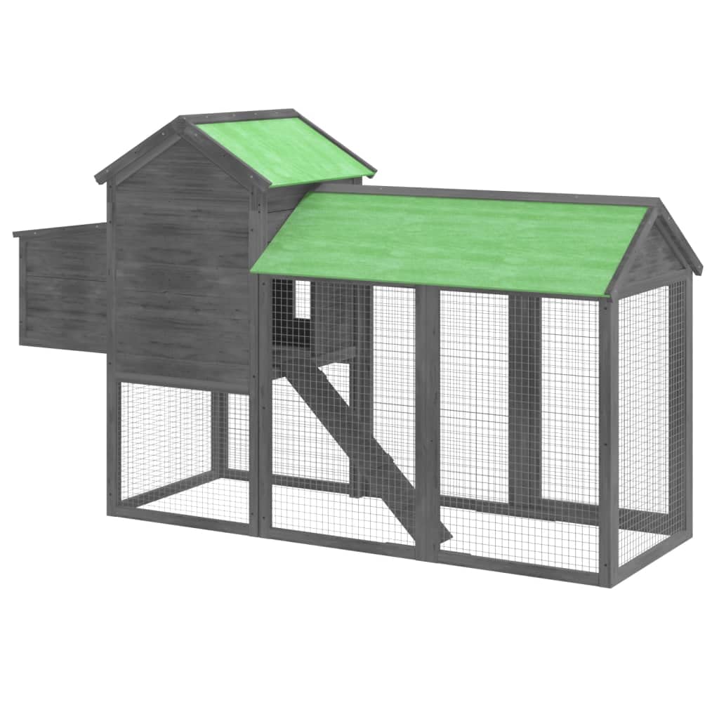 vidaXL Gallinero Madera Maciza de Pino Gris 193x65x117 cm, Corral de gallinas, nidal, gallinero Grande, Jaula de gallinas, Caja Nido de gallinas