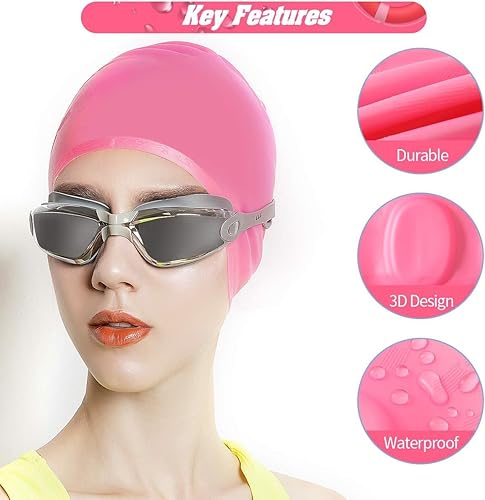 Miniatura 3 de Okela Gorro de natación de silicona para mujeres y hombres, cómodo gorro de baño largo, con bordes reforzados, diseño a prueba de desgarros,