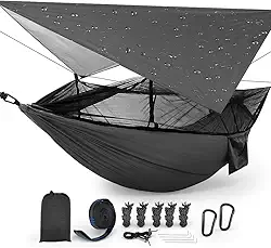 Rede com Mosquiteiro Camping, Barraca Portátil Ao Ar Livre, Rede de Dormir para Acampamento com Lona para Chuva, Rede de Acampamento com Lona para Chuva