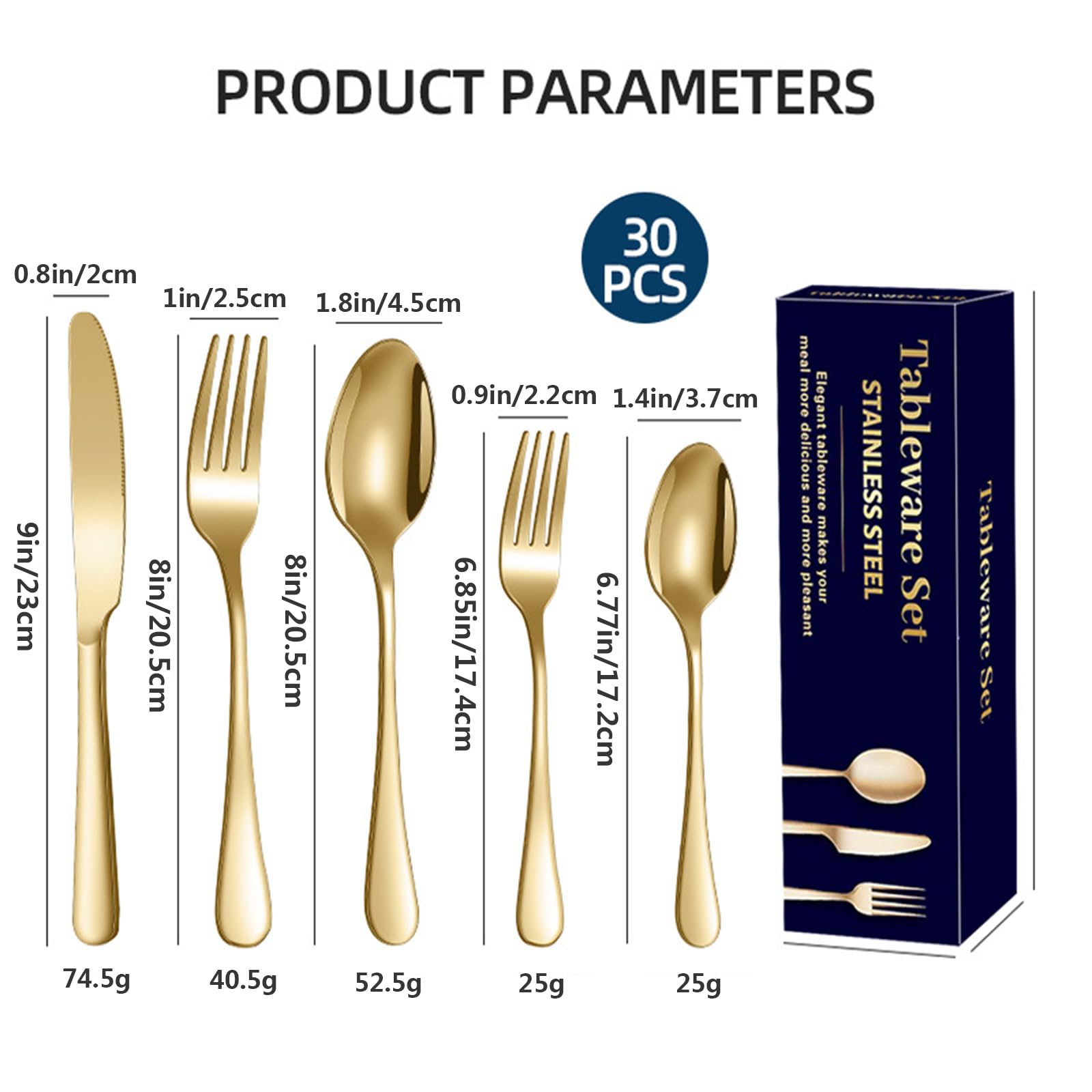 Set di posate da 30 pezzi, in acciaio inox, per 6 persone, con coltello/forchetta/cucchiaio/cucchiaio da dessert, lucidato a specchio e lavabile in lavastoviglie, posate per famiglia/festa/ristorante