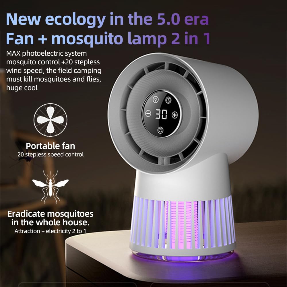 Dispositivo Antizanzare Ricaricabile Silenzioso per Camera e Patio | Senza Pale, Luce UV 365-395nm, ABS Resistente, 20 Velocità, 8 Ore, Portatile, Gria Protetta, Senza Sostanze Chimiche