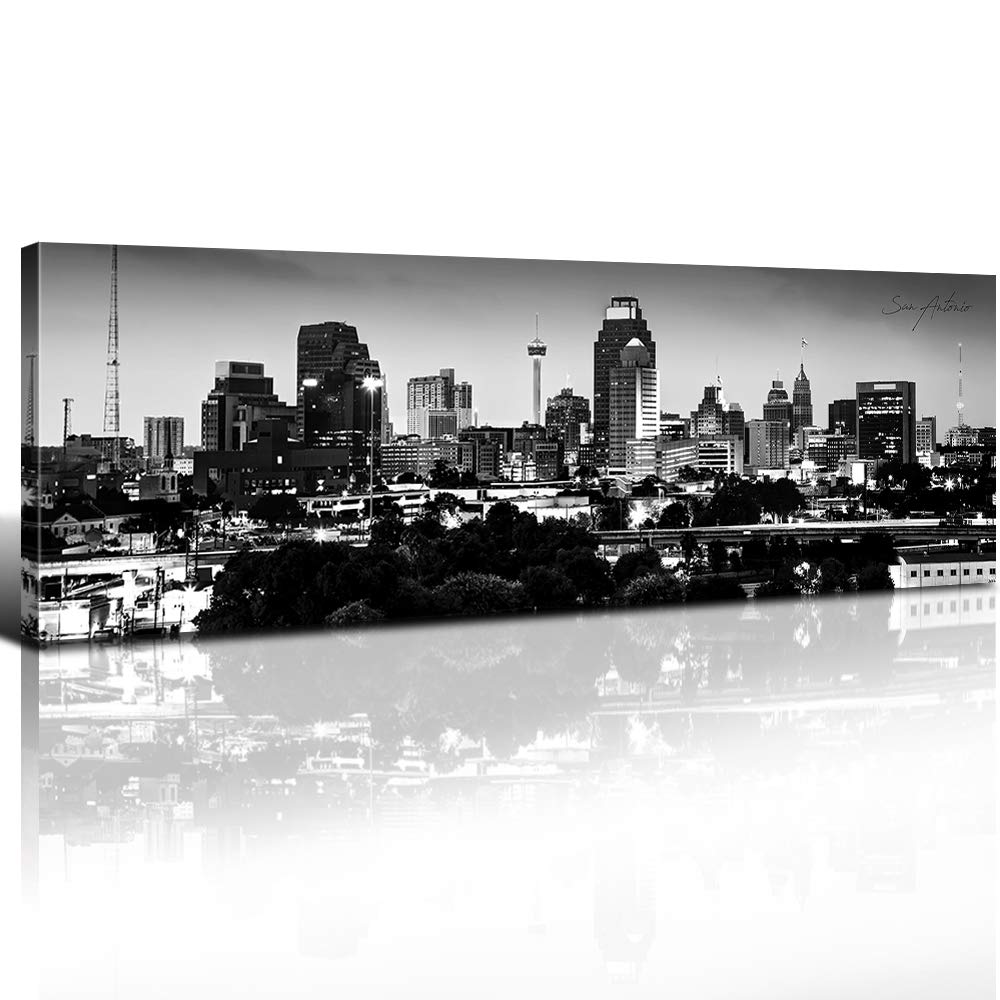 San Antonio Skyline Wall Art USA Canvas Prints Decor Black and White Skyscrapers Panoramic Posters C
