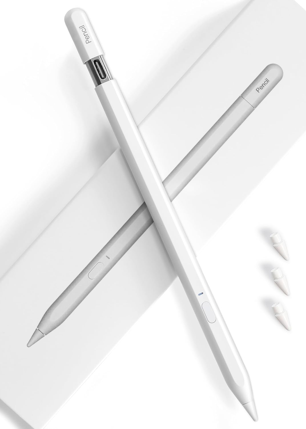 Pencil USB-C for iPad(2018-2025): Bluetooth Shortcuts, Hidden-Port Stylus with Tilt Control&Palm Rejection. Compatible with iPad(6-11th), Mini(5-7th), Pro 11"/12.9"/13"(M4/M5), Air(3-5th/M2/M3)