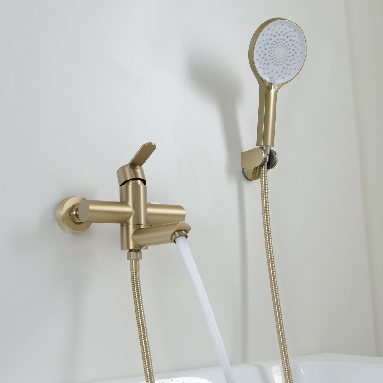 Rubinetto Per Vasca 3 Fori Con Doccetta | Miscelatore Oro Spazzolato PHASAT - Foto 12