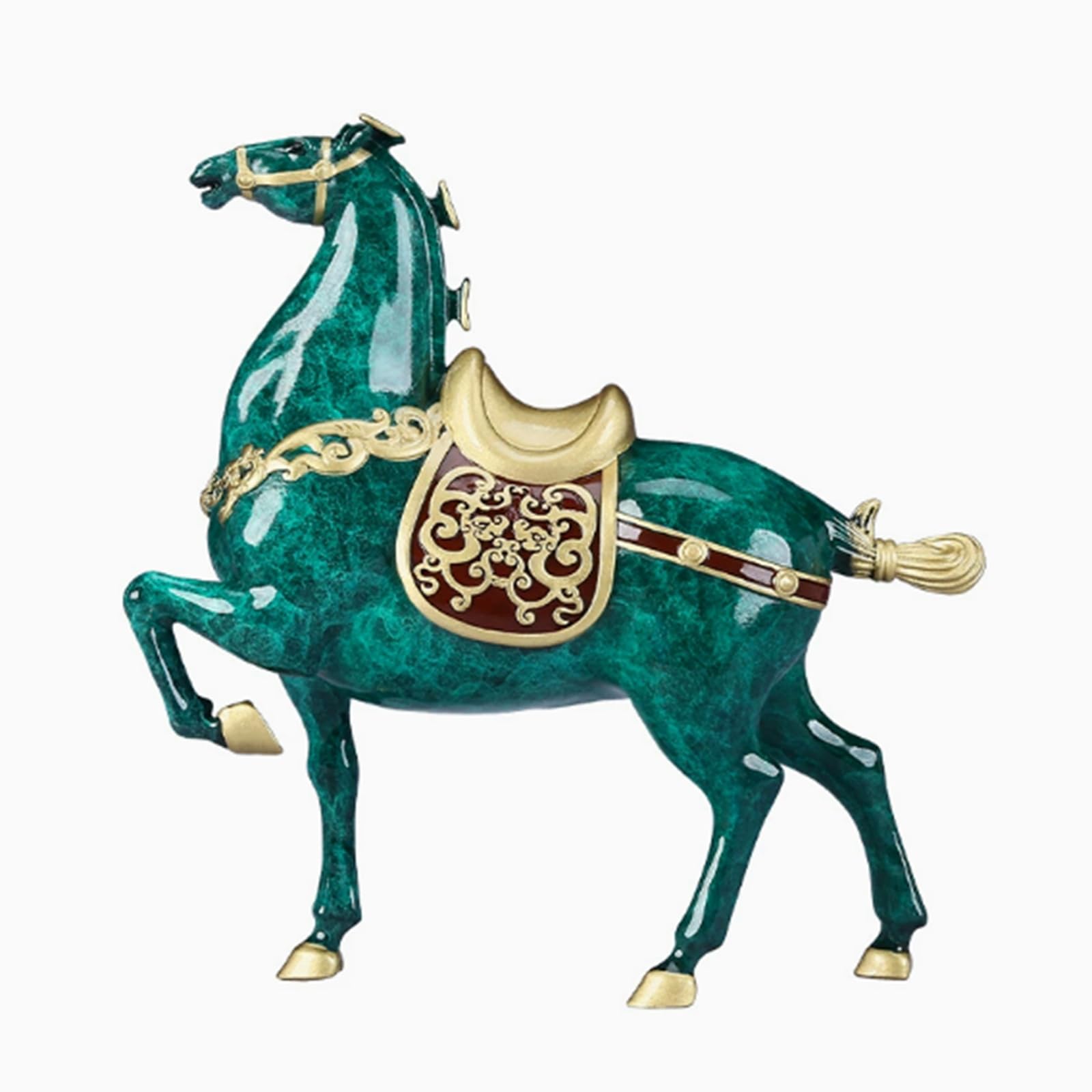 Hhhxkkuu New Chinese Style Brass Horse Figurine with Green Glaze