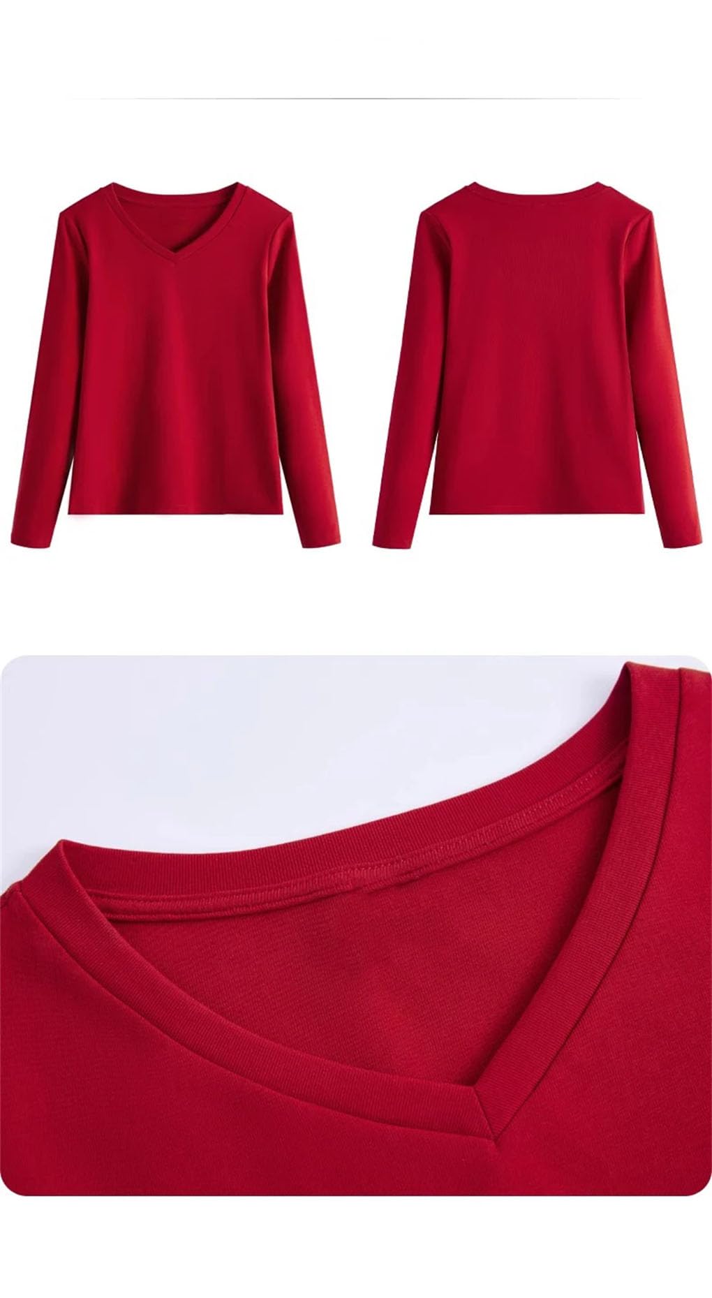 Camiseta de manga larga de algodón para mujer, cuello en V, informal, holgada, para oficina, color liso