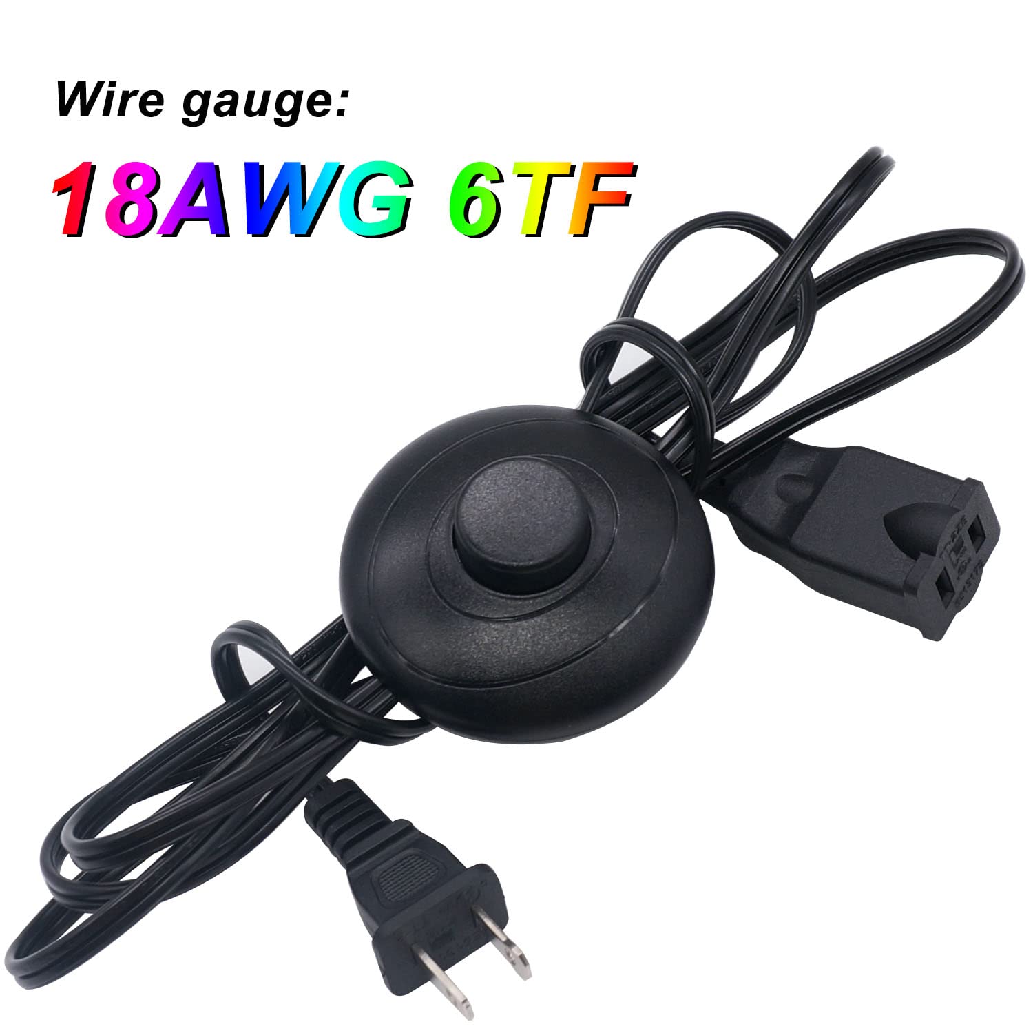 weideer Floor Foot Pedal Power Switches with Extension Cord 18AWG 6FT 2 Outlet Plug Cable Inline Push Switch On-Off Lamp Foot Electrical Switches for Floor lamp Holiday Lights
