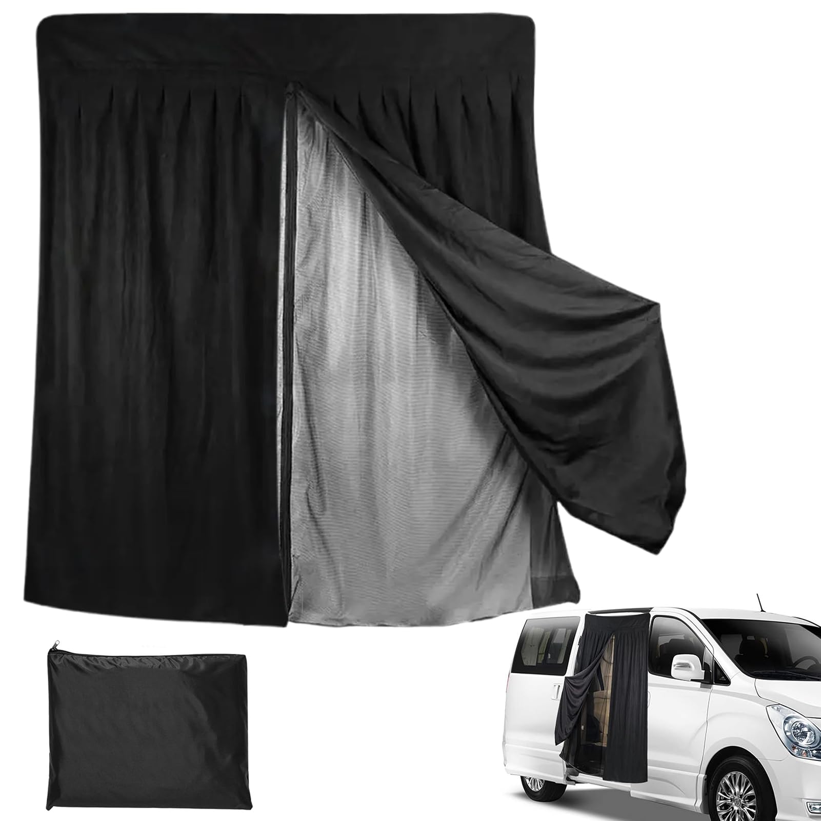 Zanzariera Magnetica In Rete per Auto a Due Strati, 155 x 135 cm, Nero, Tessuto, Nylon, Universale, Compatibile con Furgone, Camper, Automobile, Camion