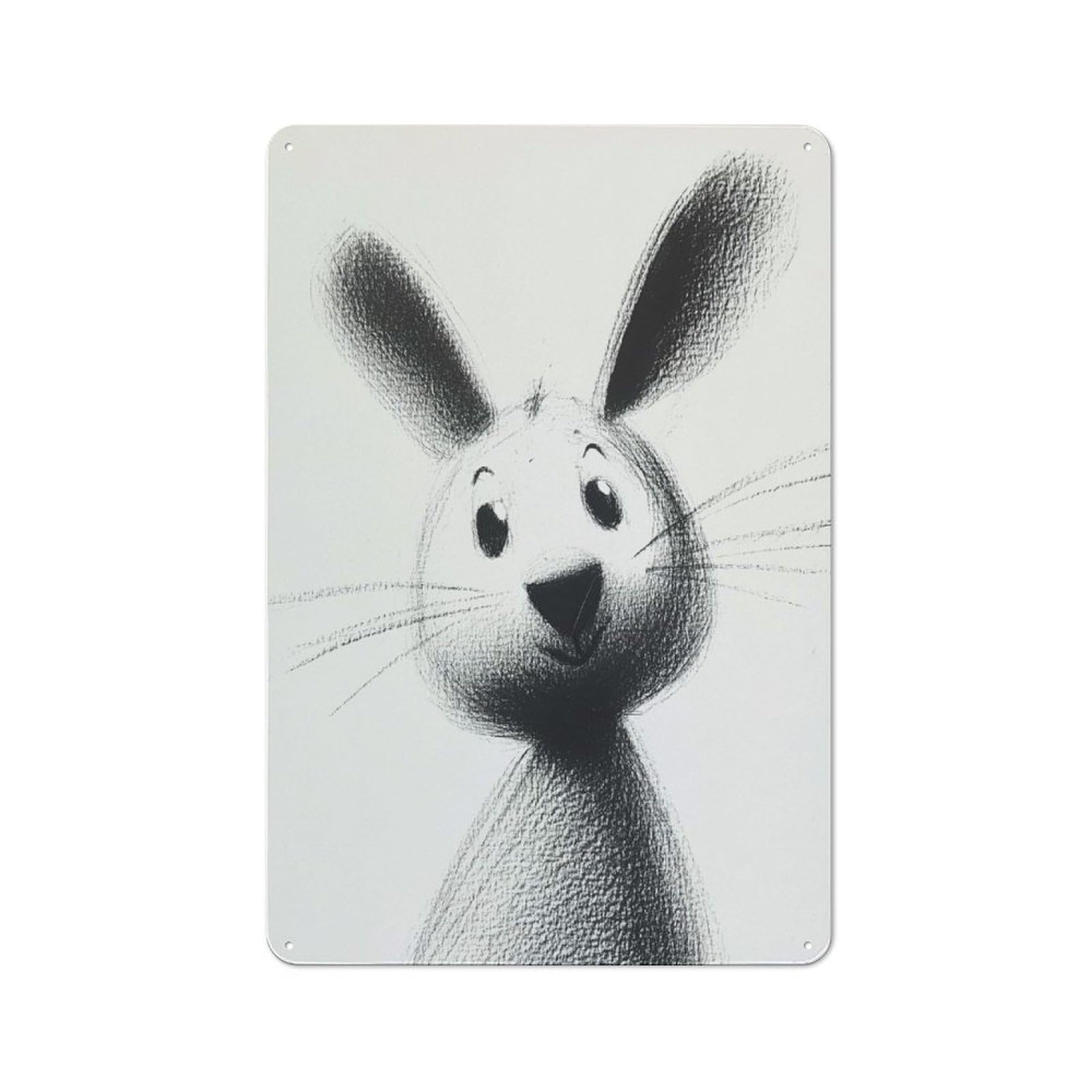 Junmoney Style-5 Loft Style Cute Bunny Illustration Decorative Metal Plaque 30X20cm, Studio Wall Art For Workspace, Cafe, Hallway Or Garage