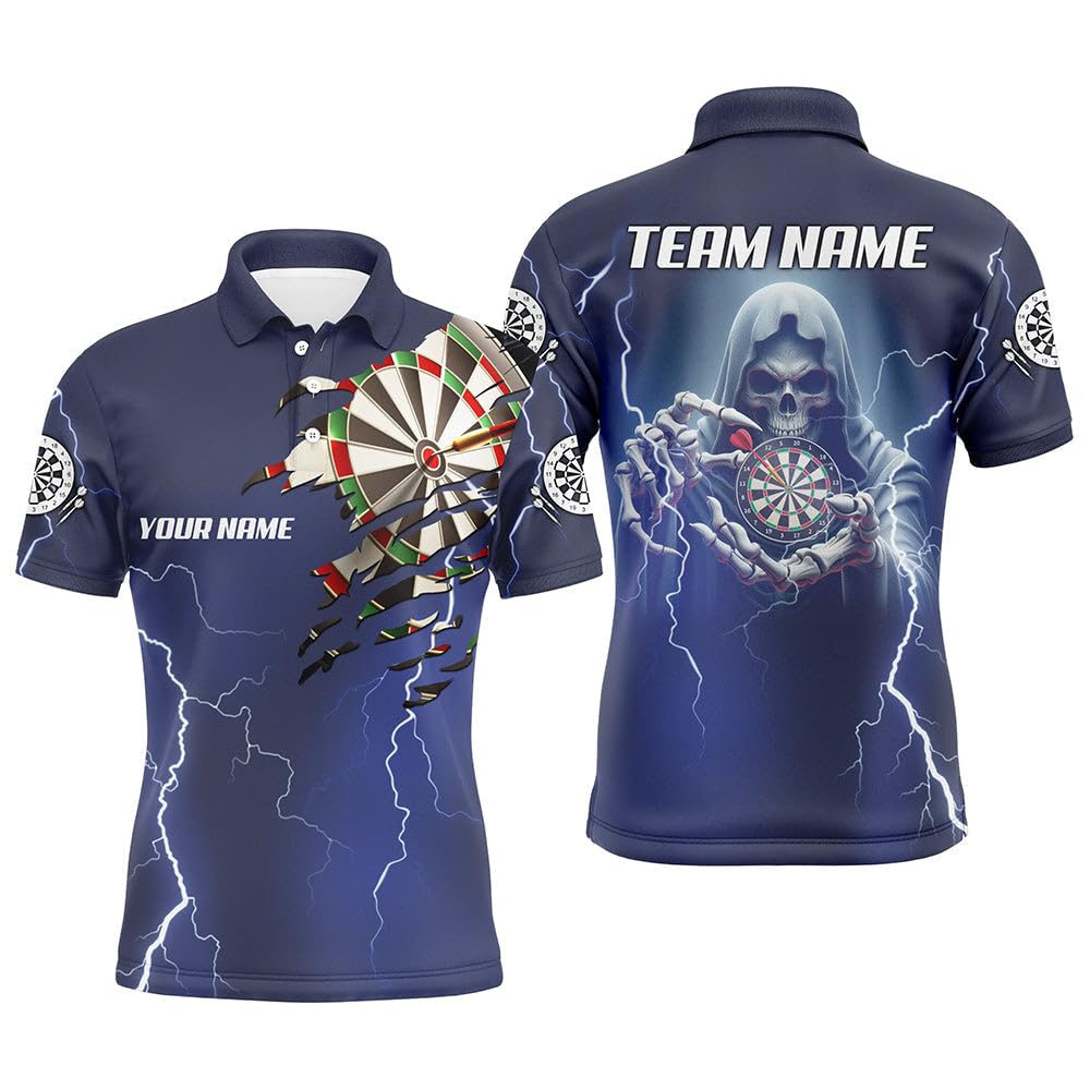 Individuelles Skelett-Darts Thunder Lightning Blau 3D-gedrucktes Herren & Damen Polo & Quarter-Zip Shirt Darts-Trikot T1471