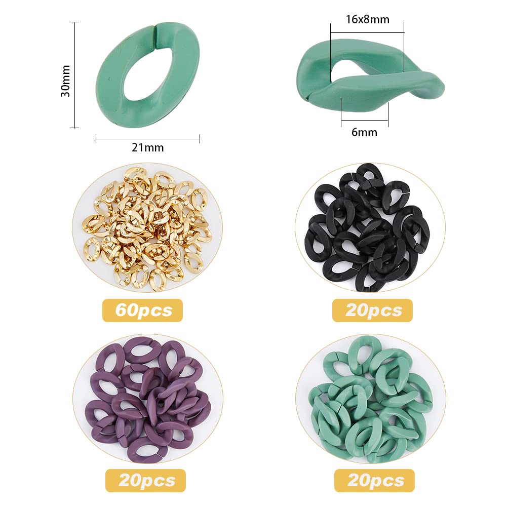 SUPERFINDINGS 120Pcs Twist Linking Rings Including 60Pcs 3 Colors Spray Painted Acrylic Rings and 60Pcs ABS Plastic Curb Chain Connectors for Jewelry, Glasses, Bag Chains Making