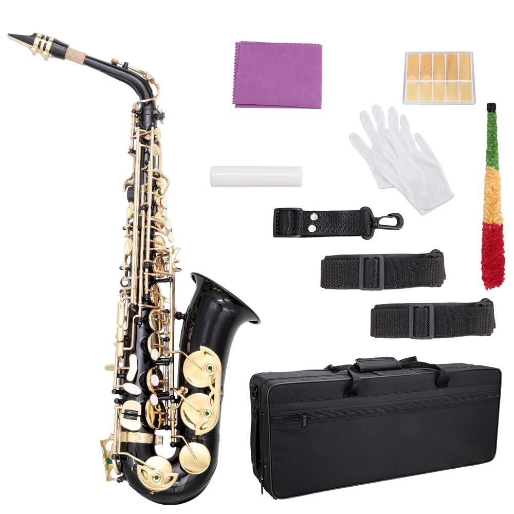 EASTROCK Alto Saxophone Gold E Flat Sax Full Kit for Students Beginner