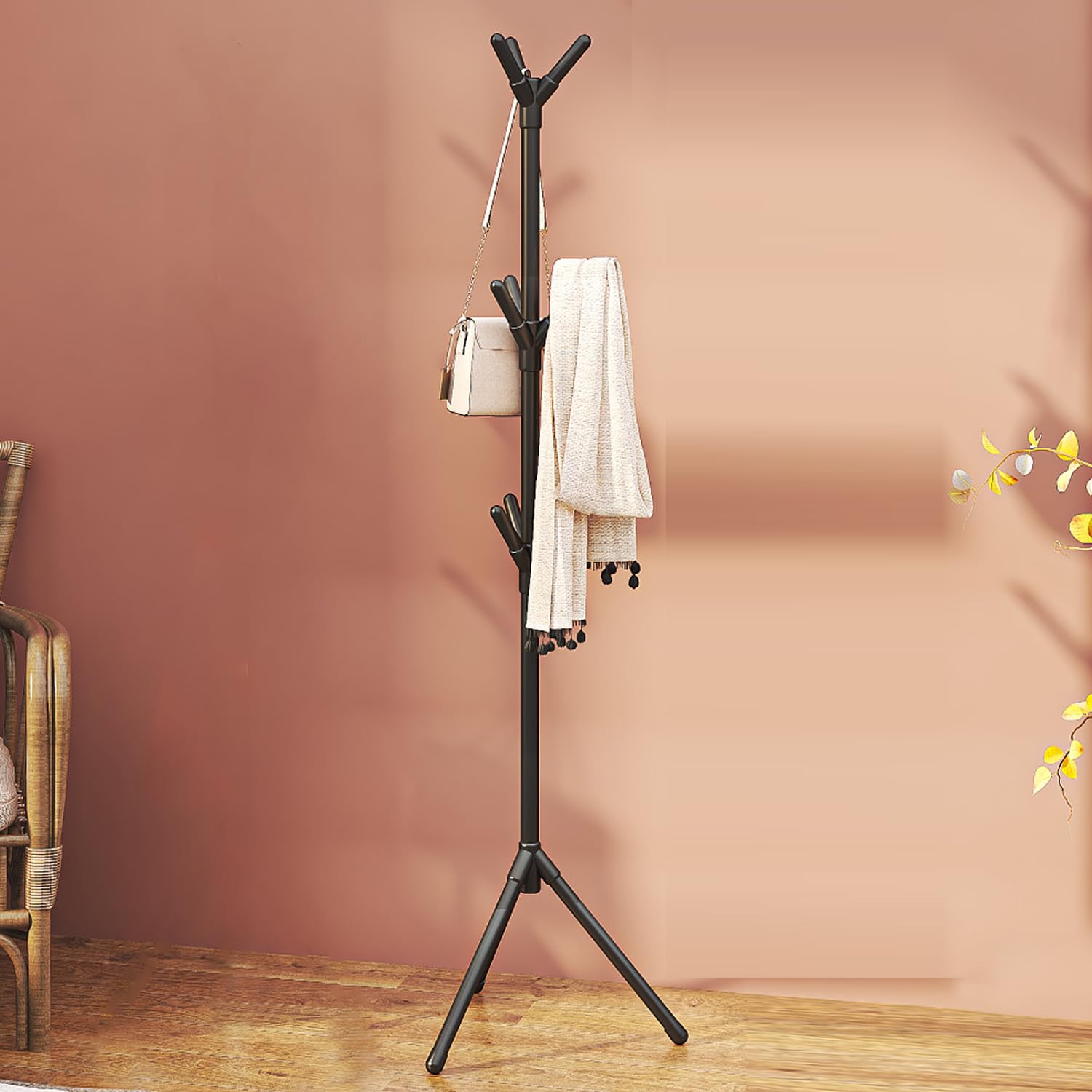 ADA Metal Premium Freestanding Coat Rack with 9 Hooks|Coat Hanger Stand|Coat Tree Clothes Stand for Hats, Bags, Jacket, Umbrella for Entryway, Hallway, Bedroom, Office - Black, 460 x 460 x 1700 mm