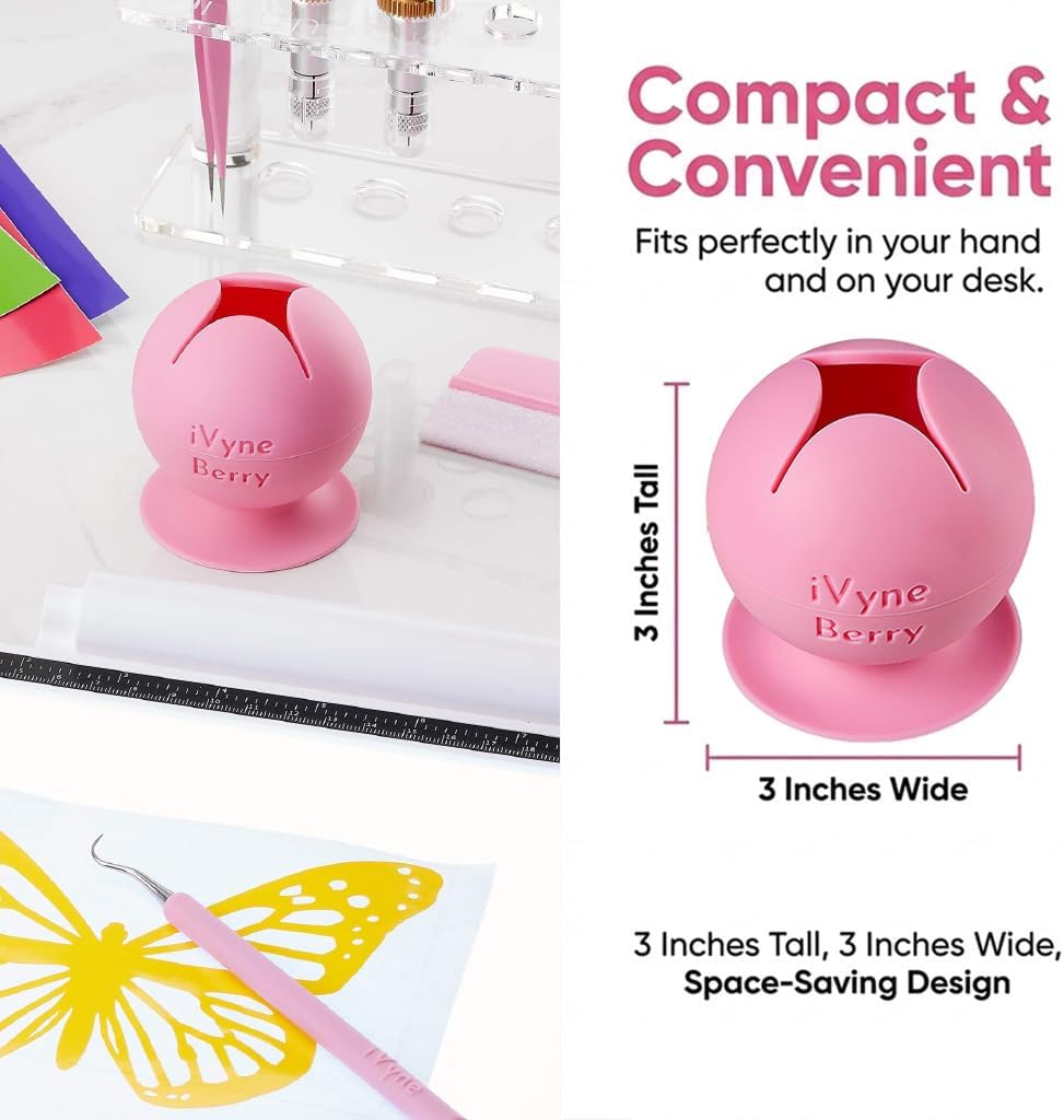 iVyne Berry Suctioned Vinyl Weeding Scrap Collector | Versatile Multi-Surface Suction & Anti-Spill Vinyl Scrap Collector w/ Soft and Flexible Silicone to Protect your Weeding Tools | Pink, 1 Pack