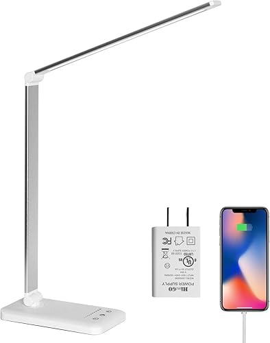 Miniatura 8 de Lámpara de escritorio LED con cargador inalámbrico lámparas de mesa para el cuidado de los ojos lámpara de oficina regulable continua con puerto de