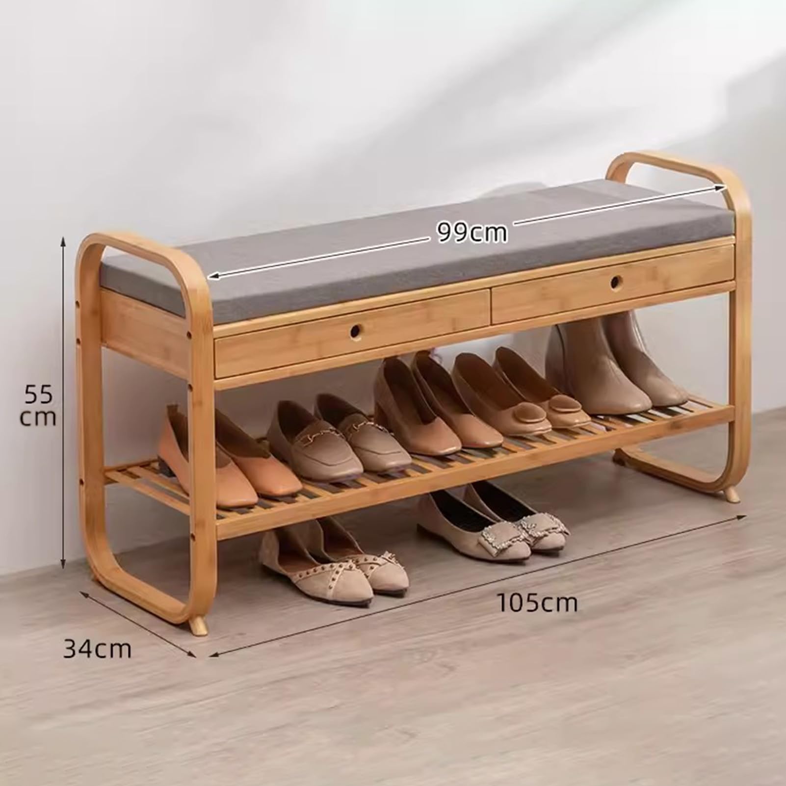 Generico Elegante Panca da Ingresso con vano portascarpe, scaffale in Legno con cassetti per corridoio, Camera da Letto, Sala da Pranzo, Soggiorno - 105 x 34 x 55 cm, Organizer salvaspazio