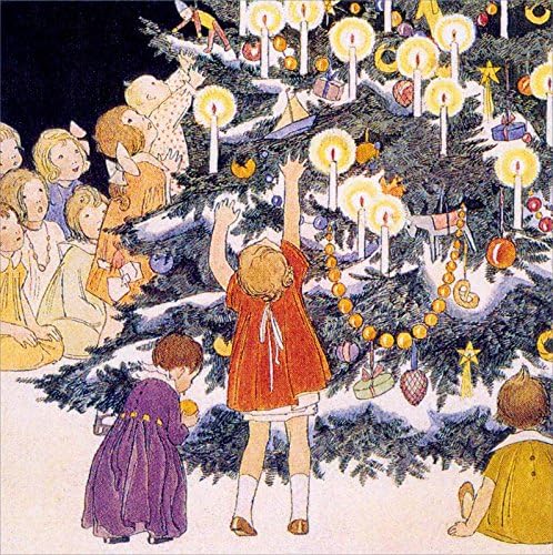 Vintage "The Holly's Up; The House is Bright" Christmas Cards 5 Cards and Envelopes, brown|beige|grey|orange|black, 6.25 x 6.25 inch