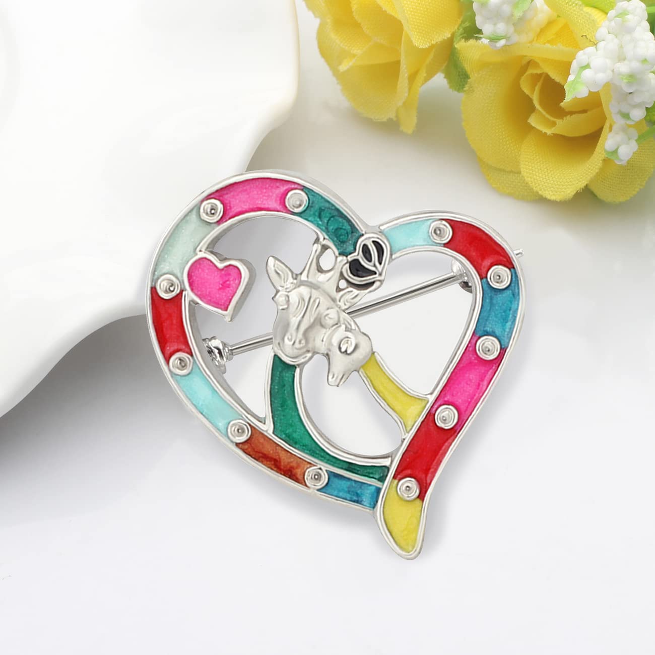 BONSNY Alloy Couple Giraffe Brooch Enamel Pins Jewellery for Women Girls Clothing Scarf Accessories Gift (Multi) - Image 2
