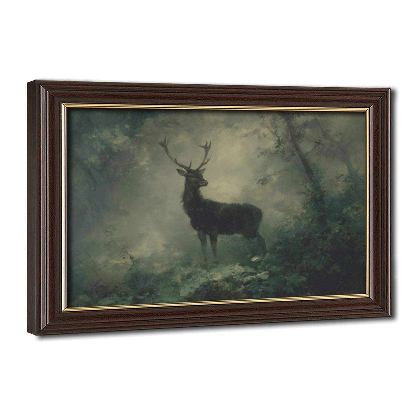 HOHHMY Poster of A Stag in A Misty Forest Canvas Poster Bedroom Decor Landscape Office Room Decor Gift 8" L X 12" W