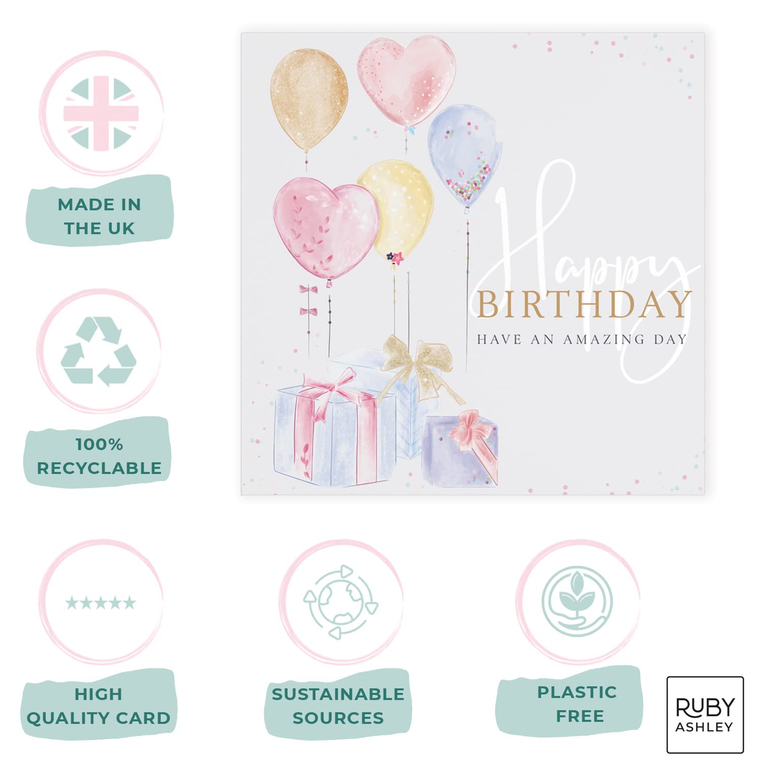 Ruby Ashley Biglietto Di Compleanno Per Donna | 148x148 Mm Con Busta Grigia | 100% Riciclabile