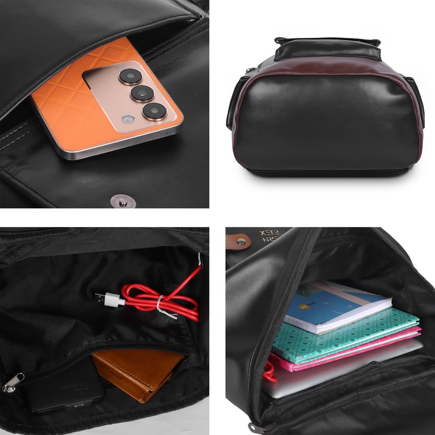 Cuero Estilo Vegan Leather Laptop Backpack - 12L, Grey/Black, With Laptop Sleeve & Trolley Strap - View #12