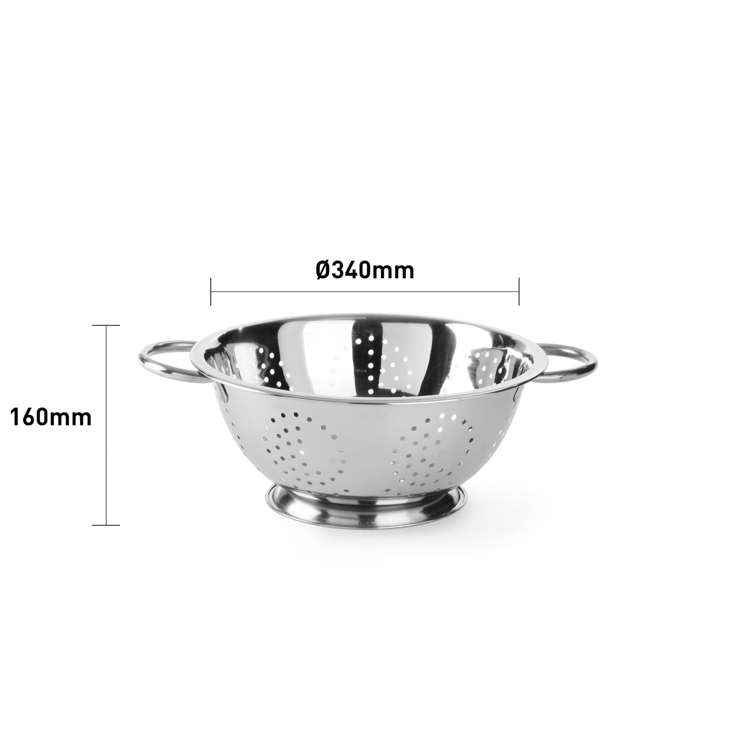 HENDI Seiher, mit Untersatz und 2 Griffen, Sieb, Nudelsieb, Küchensieb, ø340x(H)145mm, Edelstahl (Packung mit 5)