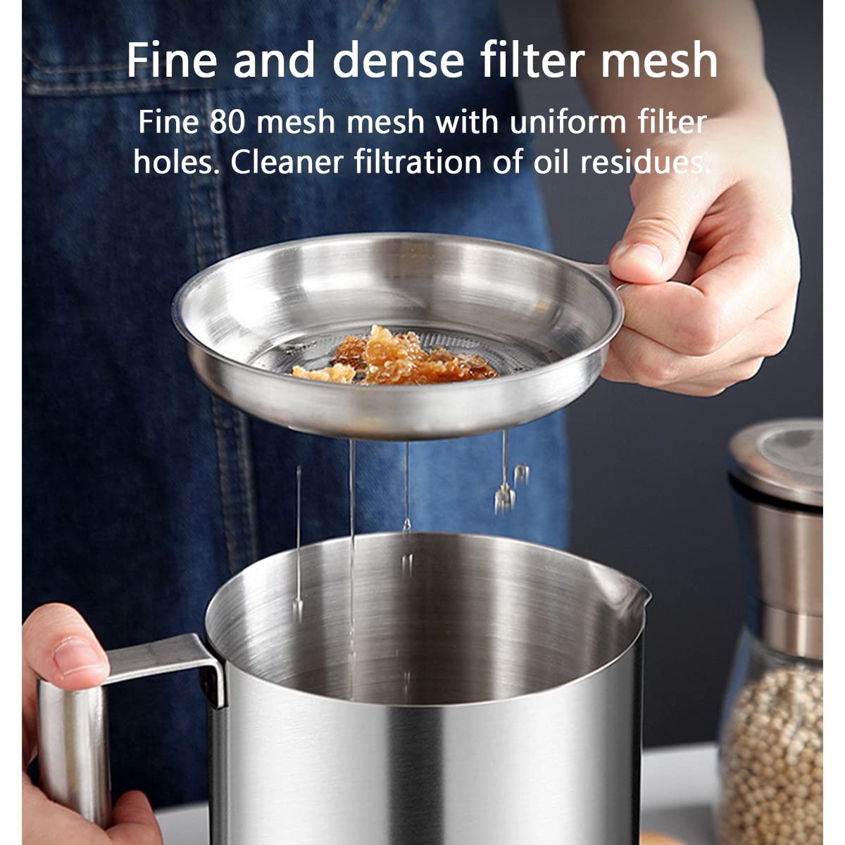 LEIYTFE Recipiente para Aceite con Filtro Colador De Aceite De Acero Inoxidable Lata De Aceite De Cocina para Grasa,Aceite De Fritura Caliente, con Colador De Malla Fina Y Bandeja (Size : 1.6L)