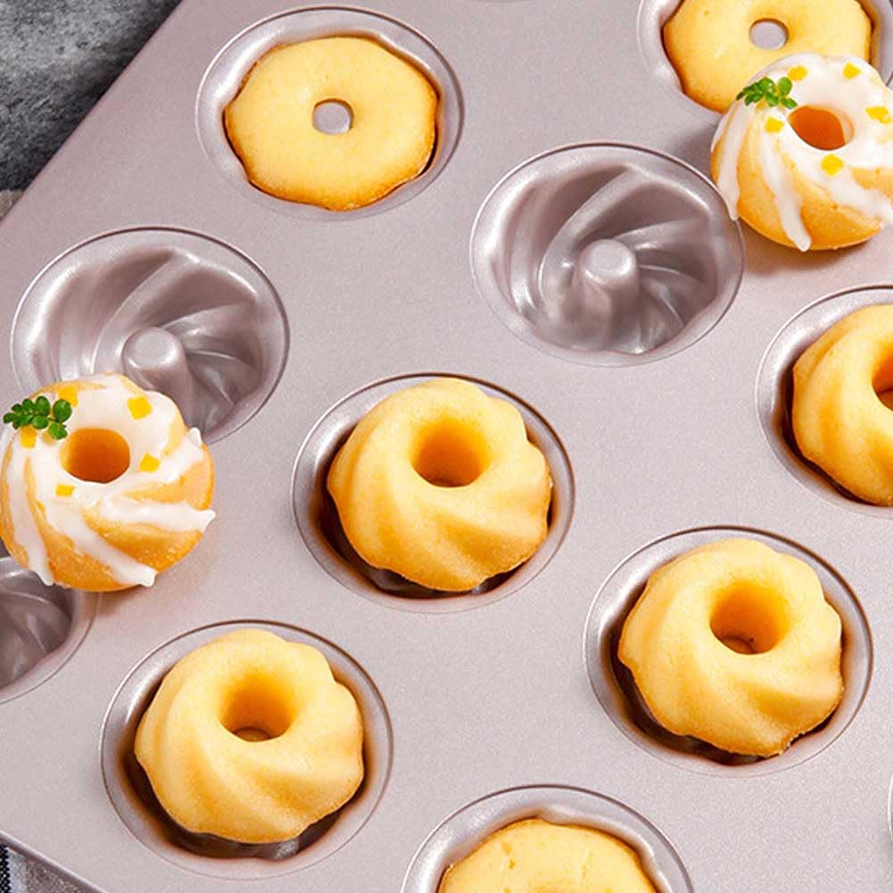 CANDeal Bandeja para Hornear Pasteles Antiadherente En Forma De Espiral para Hacer Pasteles Bundt del Tamaño De Un Bocado, Bandeja para Hornear Pasteles De Tubo Estriado (20 cavidades)