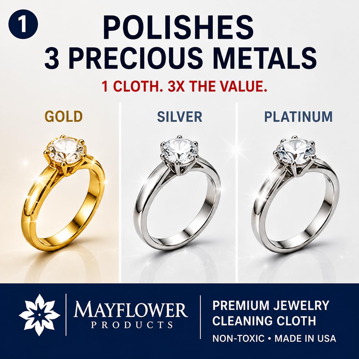 Mayflower - Paño de limpieza para joyas, 3 en 1, 11 x 14 pulgadas