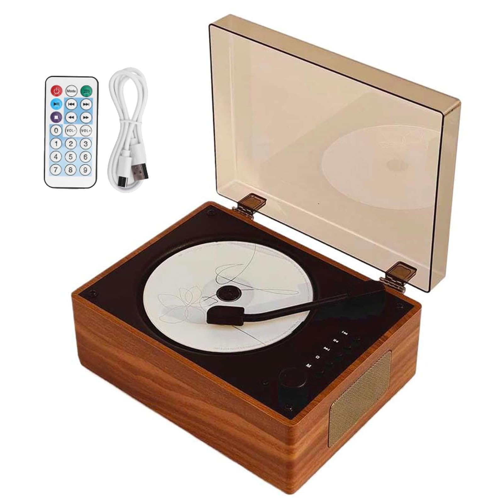 Lettore CD Blue-tooth Retrò, Lettore Musicale Portatile Con Telecomando E Altoparlante, Blue-tooth 5.0/Uscita AUX Da 3,5 mm, Lettore CD Da Tavolo Per Casa, Camera Da Letto, Ufficio E Regalo brown