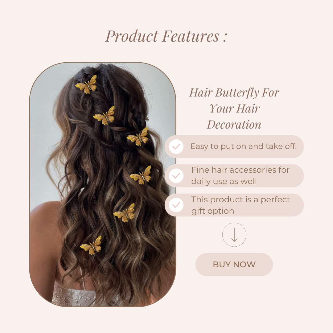 Hair Flare Velvet Butterfly Hair Pin/Comb Slide Designed Hairpin/Side Juda pin/Bridal Hair Accessories- 2462, Brown, Pack of 6 1