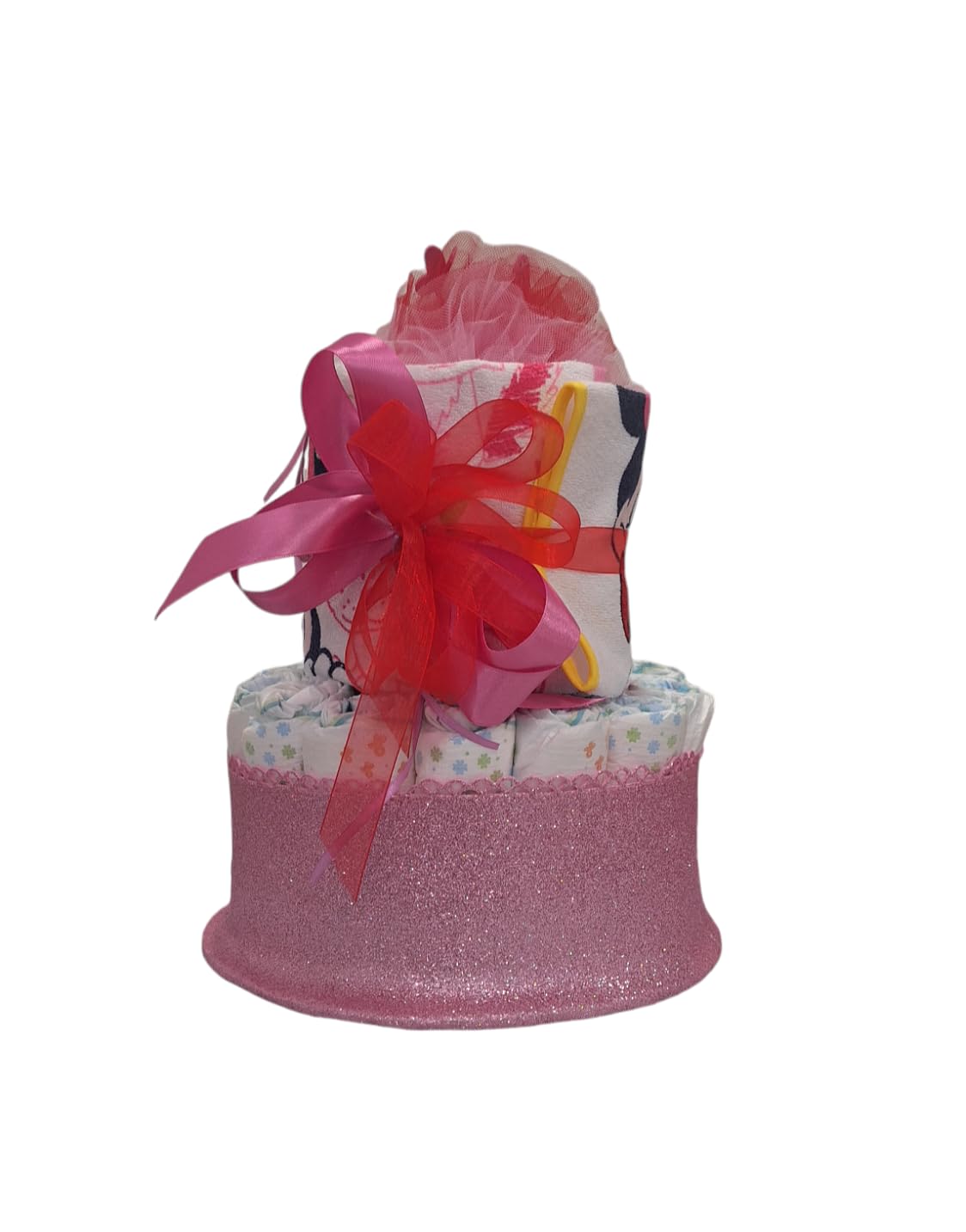 MC® Torta di Pannollini Rosa Composta da 30 Pannollini su due piani e 2 Bavette regalo per nascita battesimo compleanno mc composizioni