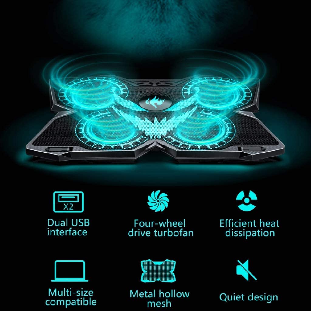 Chłodnica do Laptopa Podkładka Chłodząca Do Laptopa Zasilany Przez USB Wentylator Z Napędem Na Cztery Koła 1100 Obr./min Silny Wiatr Dla Biur Graczy Stojak na laptopa,Wentylowany